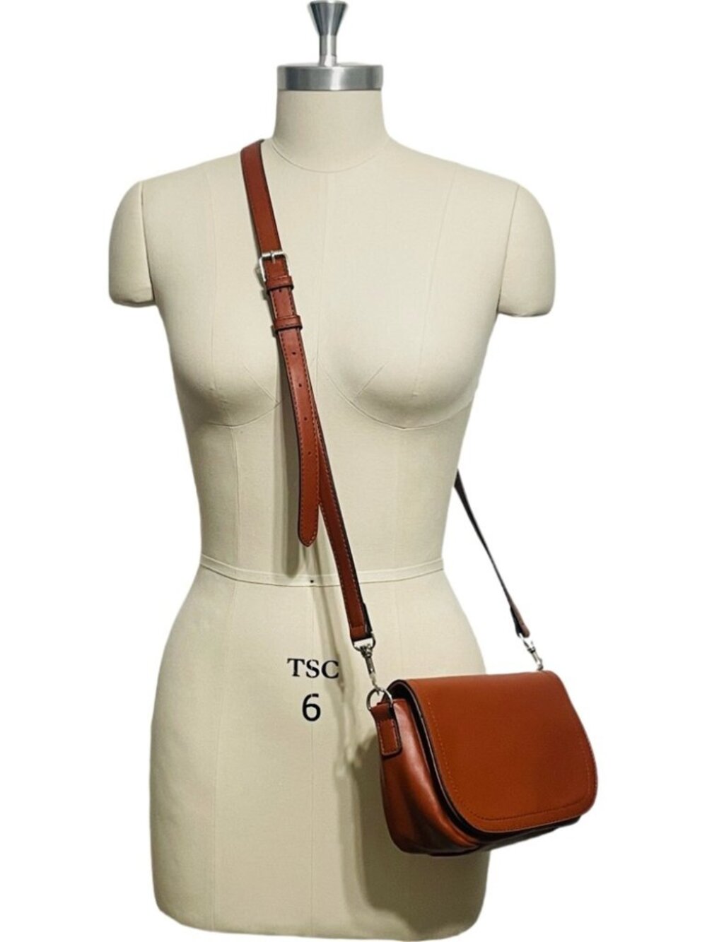 Rae Dunn Faux Brown Leather Crossbody Bag with Adjustable Strap